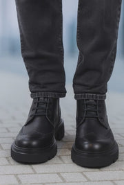 Ghete Casual de Barbati din Piele Negre si Fermoar - MARL