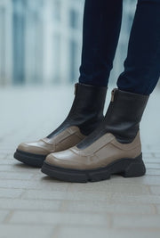 Ghete Casual Dama din Piele cu Fermoar Taupe - FALE