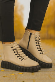 Ghete Casual din Piele Box Taupe - PIXA