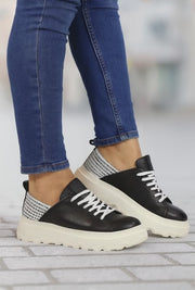 Pantofi Sport Dama din Piele Negri cu Alb - ATTY