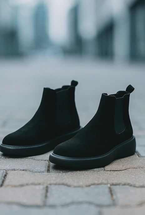 Ghete Casual Barbati din piele Intoarsa Negre - KIRK