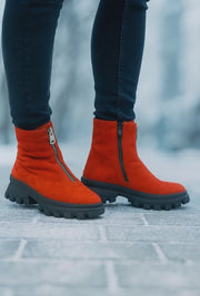 Ghete Casual Dama din Piele Nubuk Rosu cu Fermoar - ZYX