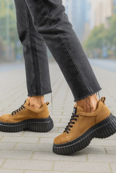 Pantofi Casual din Piele Intoarsa Camel - NOLA