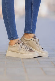 Pantofi Dama din Piele Bej cu Print - TORE