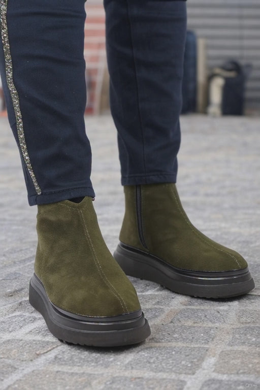 Ghete Casual Dama din Piele Intoarsa Verde - COLE