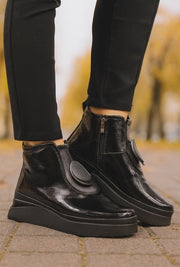 Ghete Casual din Piele Lac Negre cu Accesoriu - WERSA