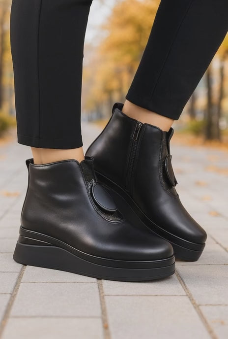 Ghete Casual din Piele Box Negre cu Accesoriu - WERSY