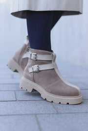 Ghete Casual Dama din Piele cu Catarame BEJ - TRYSS