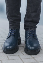 Ghete Casual de Barbati din Piele Albastru si Fermoar - MARLE