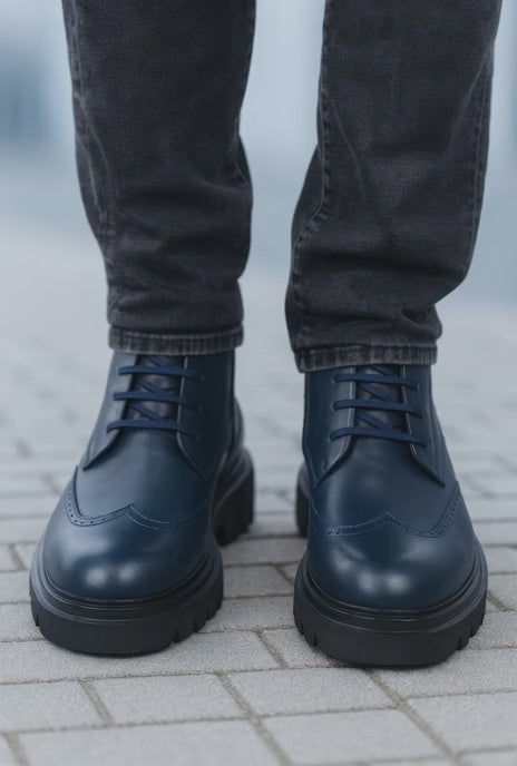 Ghete Casual de Barbati din Piele Albastru si Fermoar - MARLE