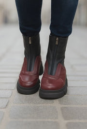 Ghete Casual Dama din Piele cu Fermoar Bordo - FALY