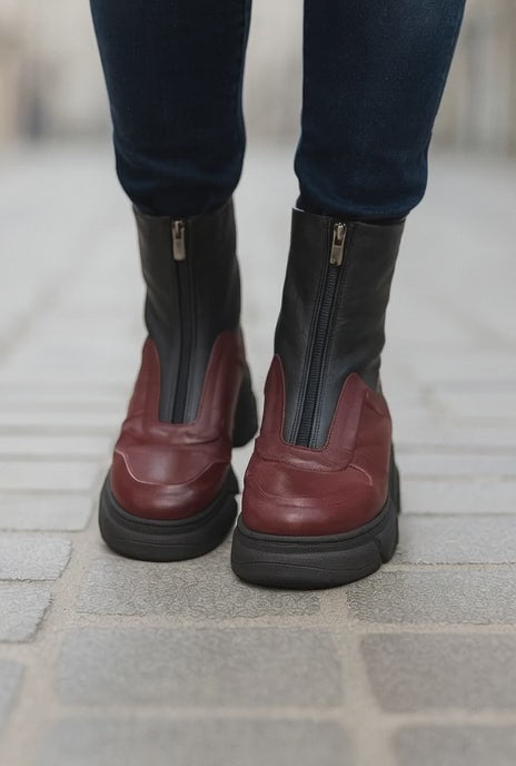 Ghete Casual Dama din Piele cu Fermoar Bordo - FALY