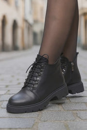 Ghete Casual Dama din Piele Negre cu Capse - PIA