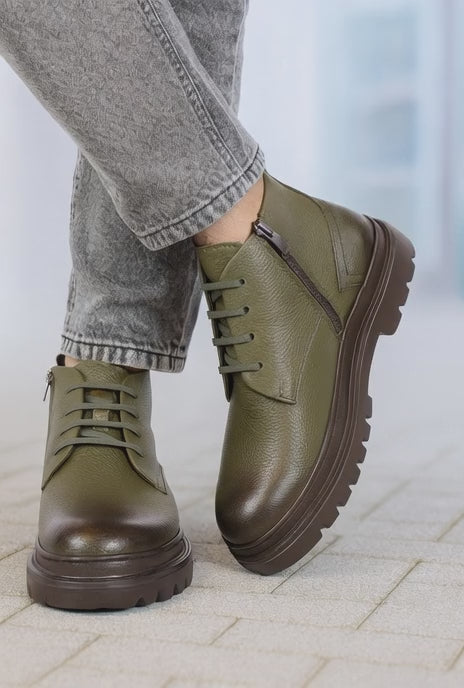 Ghete Casual Barbati din Piele Kaki cu Fermoar - GOZ