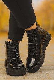 Ghete Casual din Piele Lac Negre - PINA