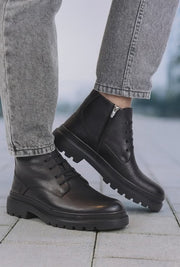 Ghete Casual Barbati din Piele Negre cu Fermoar - GOX