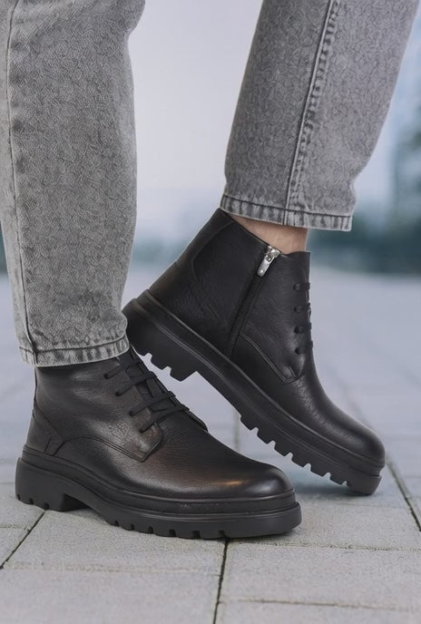 Ghete Casual Barbati din Piele Negre cu Fermoar - GOX