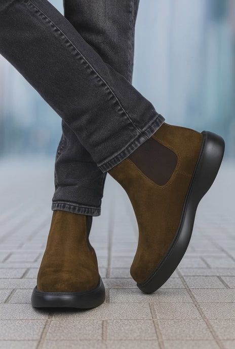 Ghete Casual Barbati din Piele Intoarsa Camel - KIRO