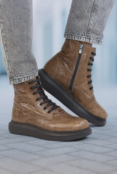 Ghete Casual Barbati din Piele cu Fermoar Maro - GABRI