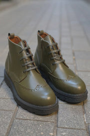 Ghete Casual de Barbati din Piele Verde si Fermoar - MARLA