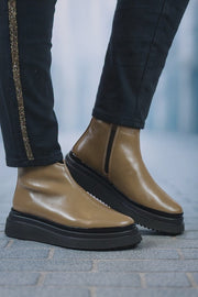 Ghete Casual Dama din Piele Lac Taupe - COFE