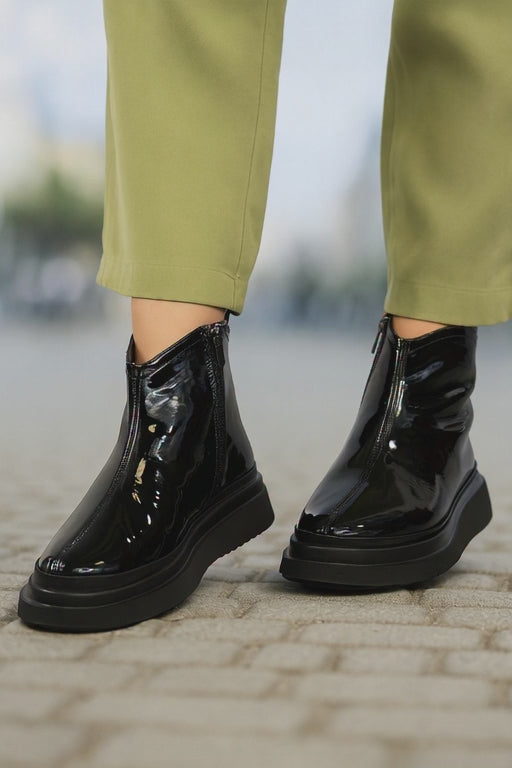 Ghete Casual Dama din Piele Lac Negre - CARA