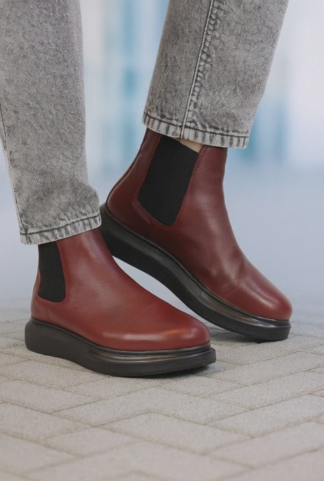 Ghete Casual Barbati din Piele Bordo - VENTRO