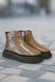 Ghete Casual Dama din Piele Lac Taupe - COFE