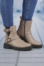 Ghete Casual Dama din Piele Taupe cu Catarame - VICA