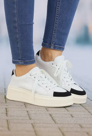 Pantofi Dama din Piele Alb cu Negru - TORA