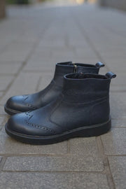 Ghete Inalte Brabati din Piele Bleumarin cu Fermoar - LUK