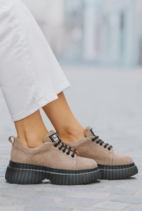 Pantofi Casual Dama din Piele Intoarsa Gri - NETA