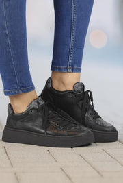 Pantofi Dama din Piele Negri cu Print - TORY