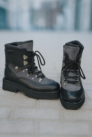 Bocanci Dama din Piele Gri cu Negru - ADDA