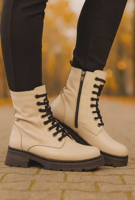 Ghete Casual din Piele Box Taupe cu Fermoar - ZYLY