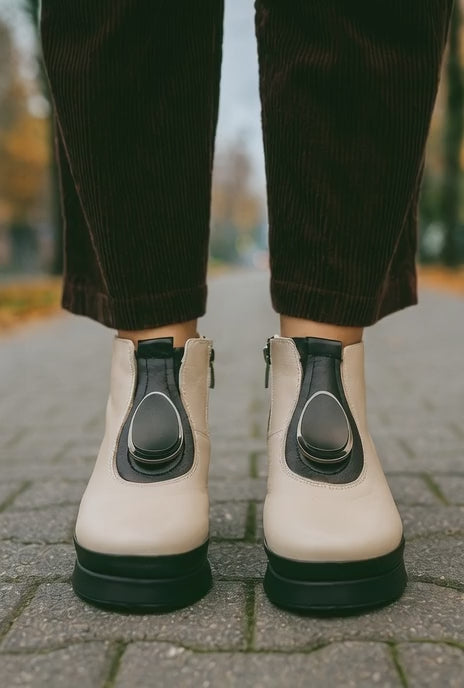 Ghete Casual din Piele Box Taupe cu Accesoriu - WERSO