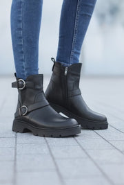 Ghete Casual Dama din Piele Negre cu Catarame - VICA