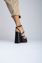 Sandale cu platforma si toc gros piele naturala neagra