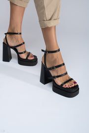 Sandale cu platforma si toc gros piele naturala neagra