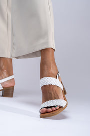 Sandale dama cu toc piele naturala alba