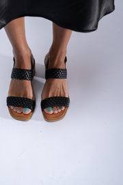 Sandale dama cu toc gros piele naturala neagra