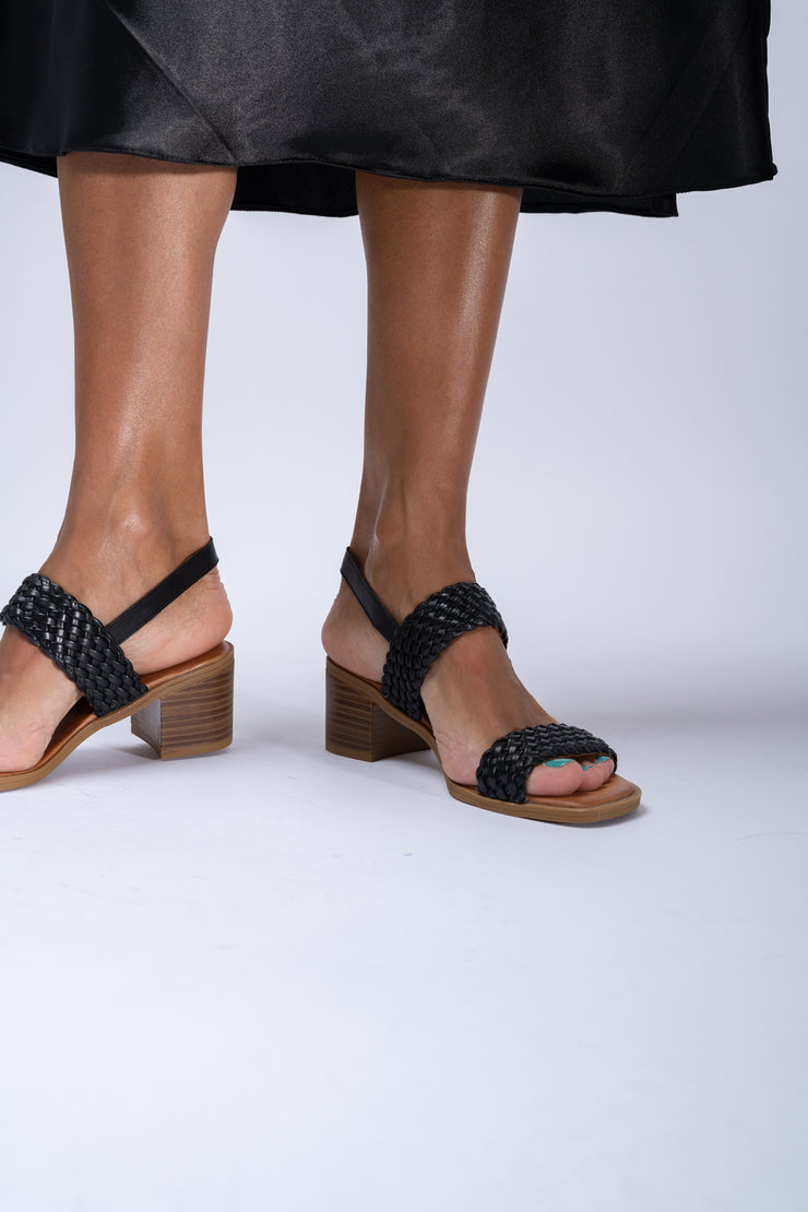Sandale dama cu toc gros piele naturala neagra