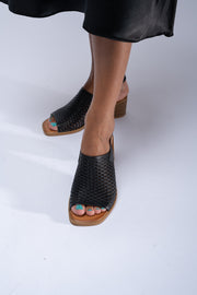 Sandale dama cu toc gros negre piele naturala