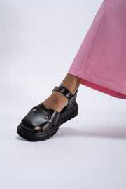 Sandale dama negre piele naturala talpa groasa