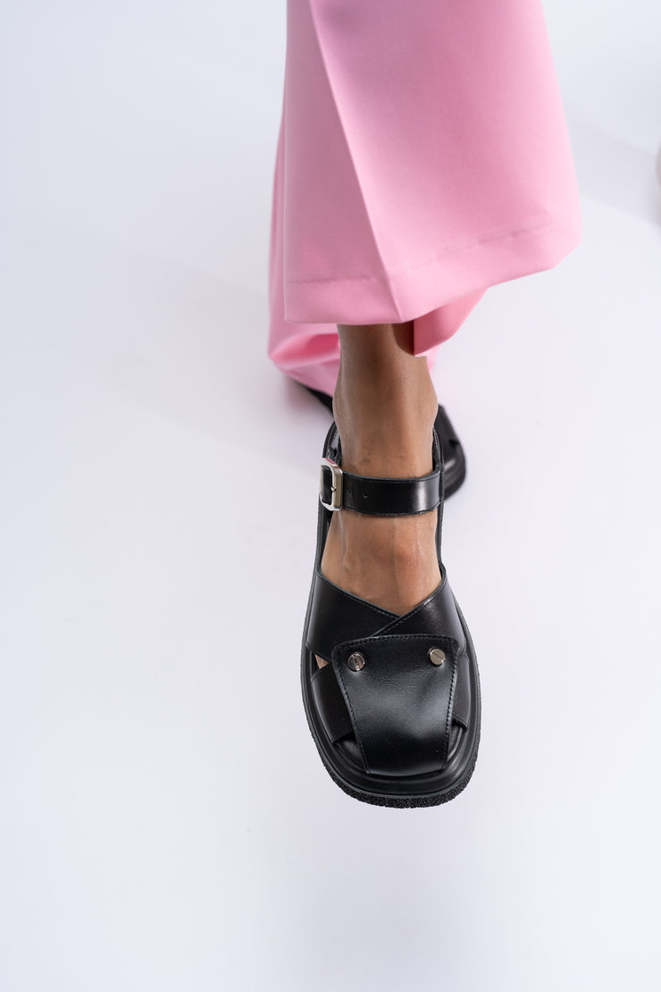 Sandale dama negre piele naturala talpa groasa