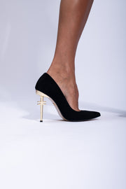 Pantofi dama cu toc piele intoarsa neagra
